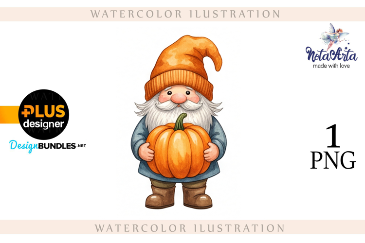 Gnomes with Pumpkin Harvest in Watercolor Style
