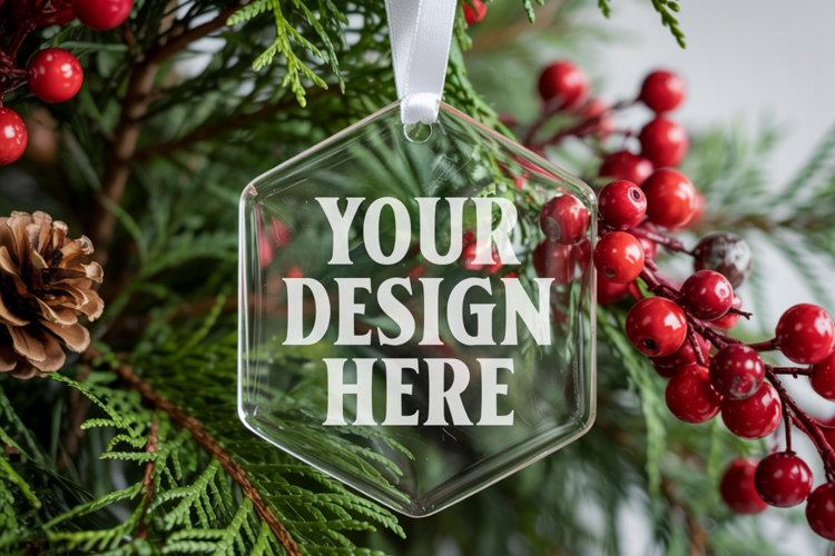 Acrylic Christmas Ornament Mockups | Clear Round Holiday