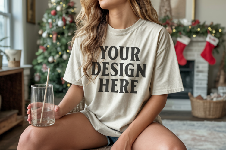 Ivory Christmas Comfort Colors 1717 T-shirt Mockup