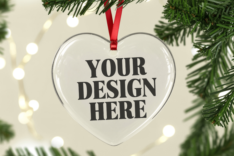 Christmas Heart Crystal Glass Ornament Mockups