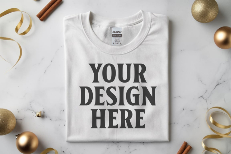 Gildan 64000 White Folded Christmas Flat Lay T-shirt