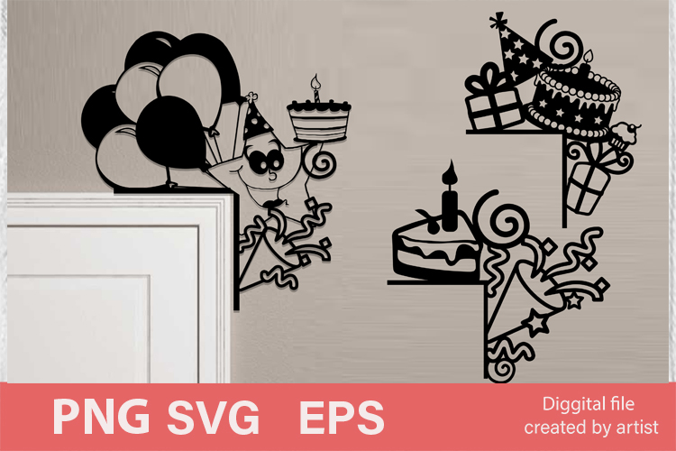 Corners on the door svg, Birthday door, Birthday svg, decor