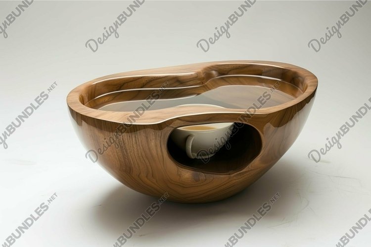 Unique wooden bowl with builtin cup holder example image 1