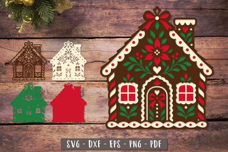 3d Christmas Gingerbread House SVG Layered design