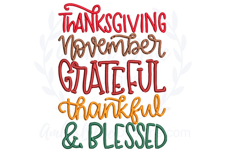 Thanksgiving Thankful & Blessed Embroidery File example image 1