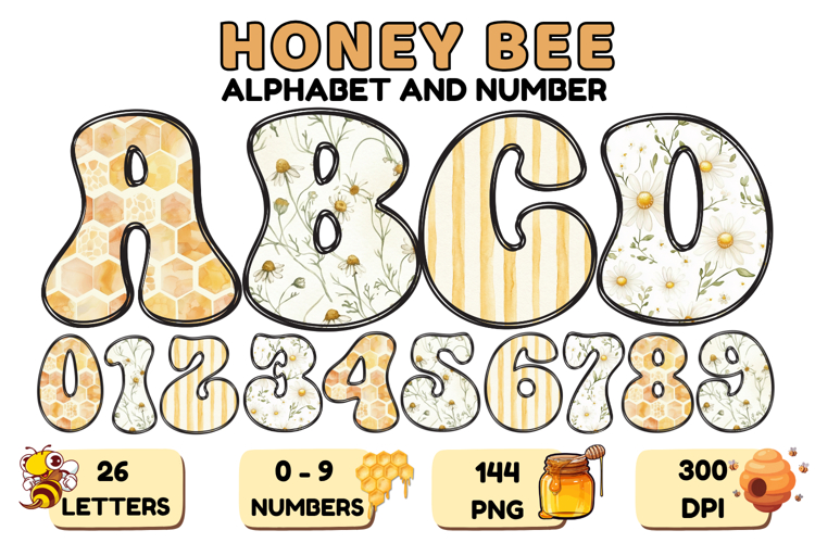 Honey bee Alphabet png clipart, honey bee letters doodle