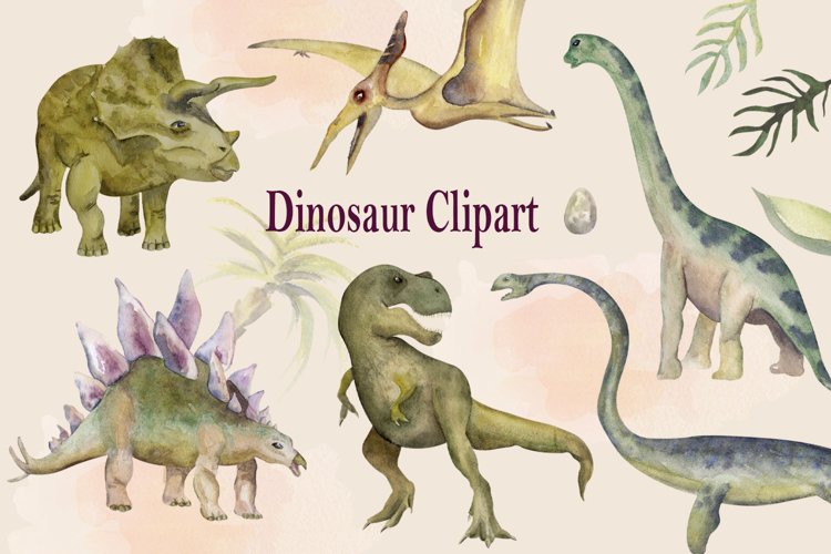 Watercolor Dinosaur Clipart set png, Animal illustration example image 1