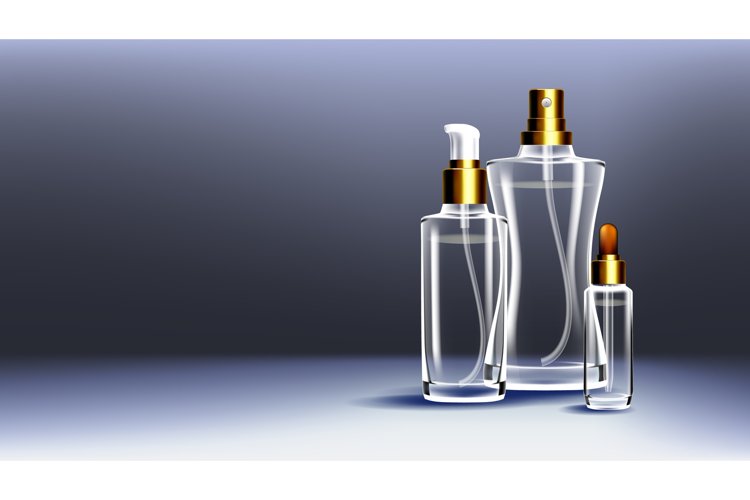 Cosmetic Glass Ads Vector. Medical Moisturizer. Oil, Water