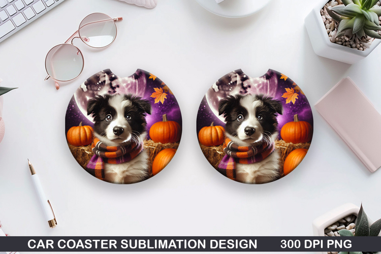 Halloween Dog Car Coaster Sublimation| Halloween Coaster PNG