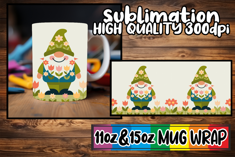 Cheerful hearts sublimation mug wrap, Gnomes