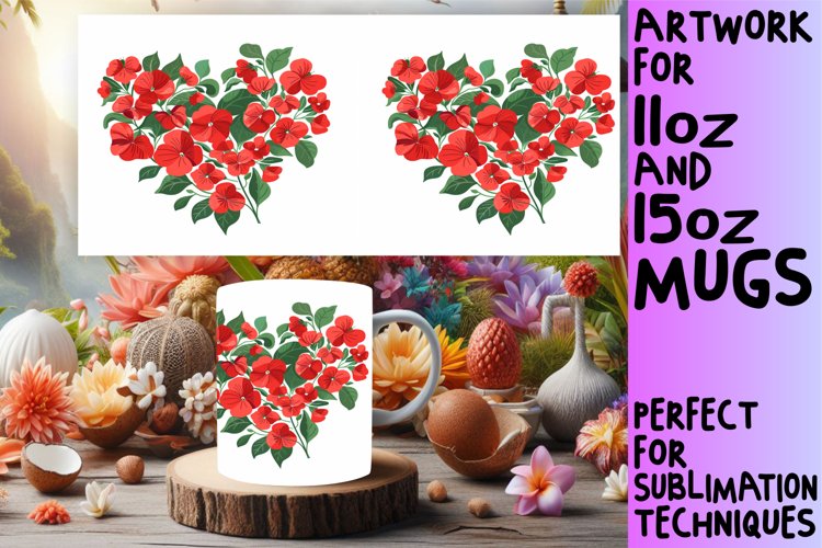 Mug Wrap Floral Heart Sublimation Design