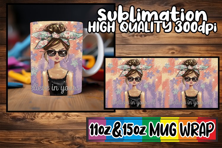 Cheerful hearts sublimation mug wrap, Woman example image 1