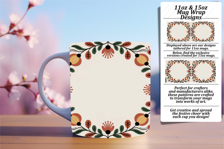 CUSTOM PNG Mug Wrap Design 11oz , Flowers
