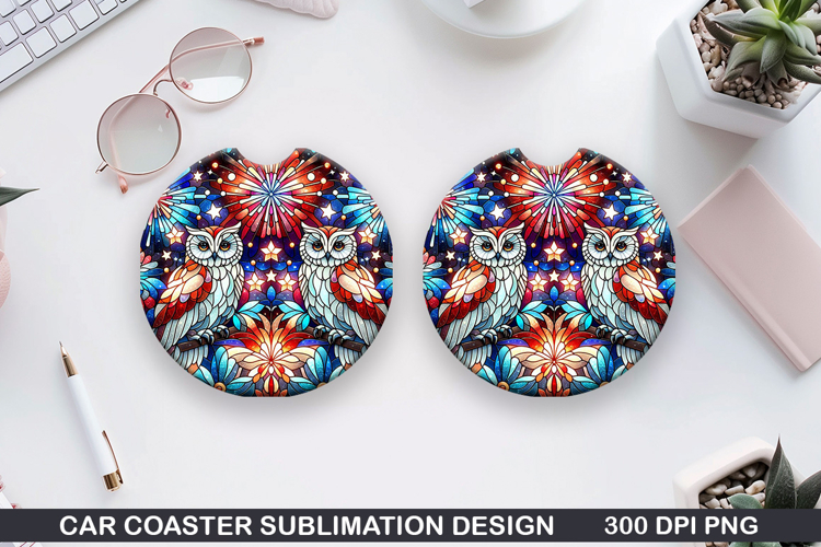 Owls Car Coaster Sublimation, 4th Of July Coaster PNG