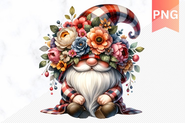 Floral Gnome Sublimation - Gnome Clipart Design