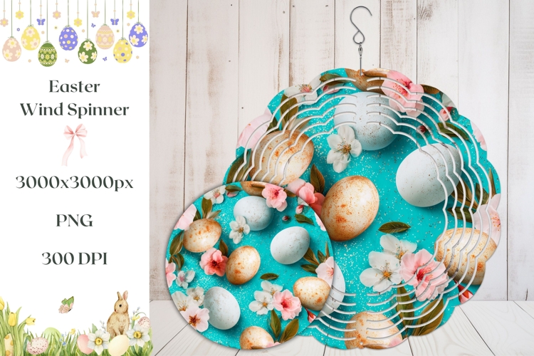 Colorful Easter Eggs Wind Spinner PNG, Cartoon Flowers Print