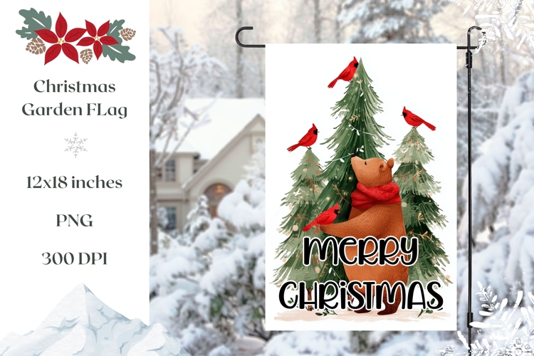Cartoon Christmas Bear Garden Flag Template