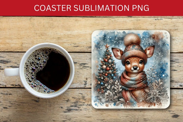 square coaster - christmas reindeers example image 1