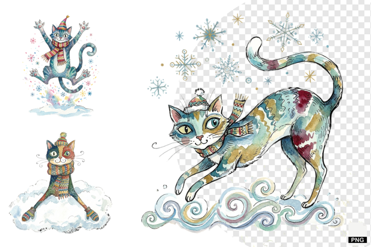 Quirky Winter Cats PNG