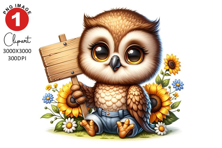 Owl Sunflower Spring Clipart Sublimation PNG Design