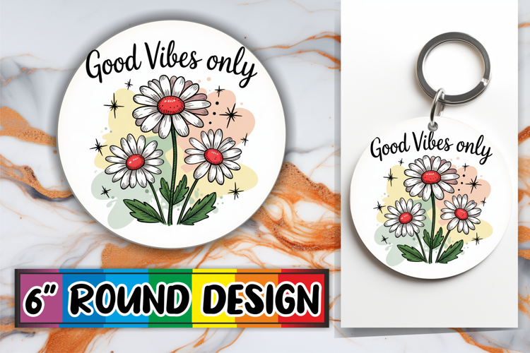 Radiant Circle Sublimation Keychain, Flowers Quote