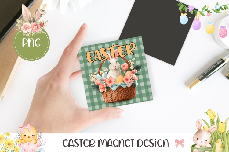 Floral Easter Basket PNG, Easter Basket Square Coaster Print