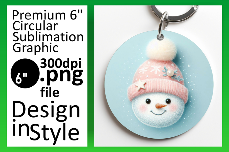 Whimsical Round Design Keychain PNG , Snowman