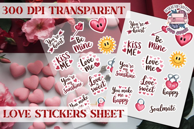 Love sticker Hearts Stickers Sheet St. Valentines Heart PNG