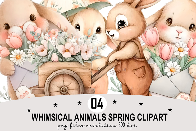 Whimsical Animals Spring Clipart Watercolor png