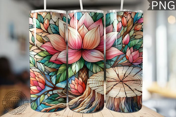 Watercolor Flower Wooden Stump Tumbler - High Quality 3Dpi