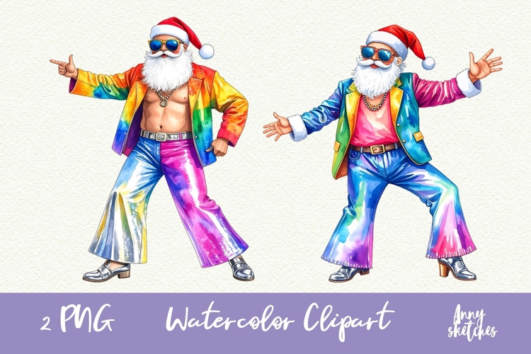 Disco Santa Claus Clipart Groovy Disco Christmas PNG
