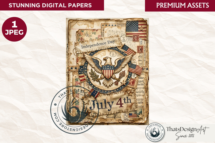 Vintage Patriotic 4th of July Junk Journal digital paper