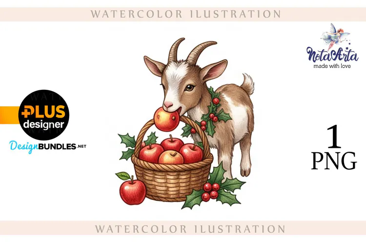 Christmas Goat in Watercolor Style