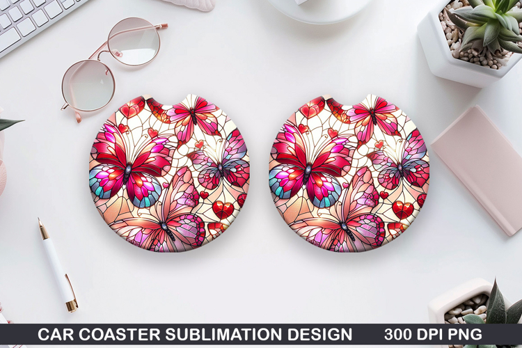 Butterfly Car Coaster Sublimation, Valentines Coaster PNG