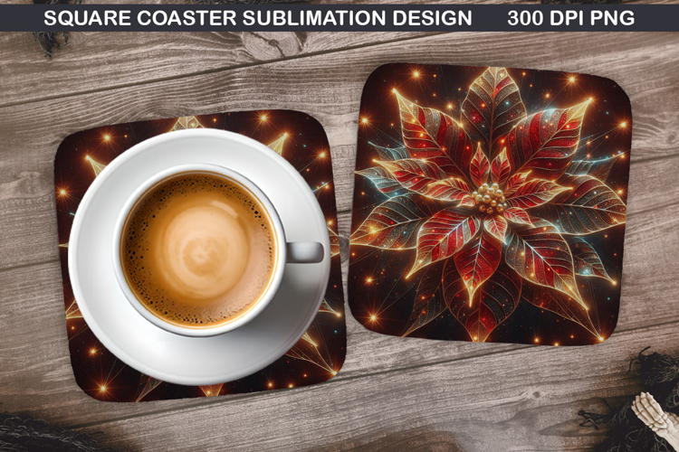 Poinsettias Coaster Sublimation, Christmas Coaster PNG