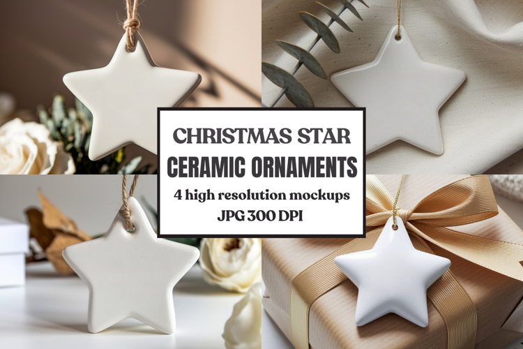 Christmas Star Ceramic Ornaments Mockup