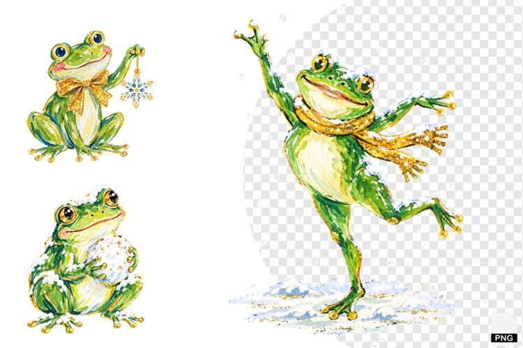 Winter Snowy Frogs PNG example image 1