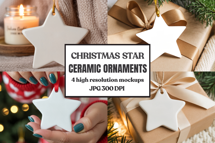 Christmas Star Ceramic Ornaments Mockup | Holiday Star Ornam