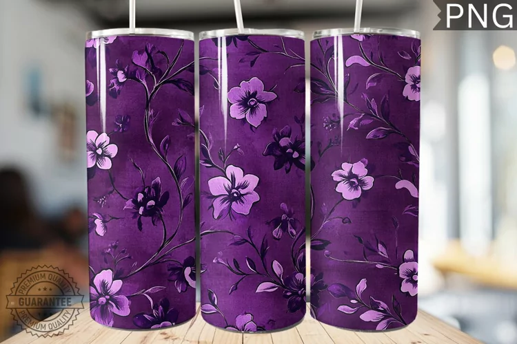Purple Floral Tumbler Wrap - High Quality 300 Dpi