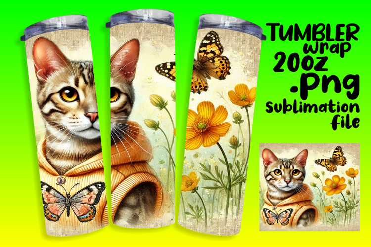 CLASSY PNG Tumbler Design 20oz , Cute Cat