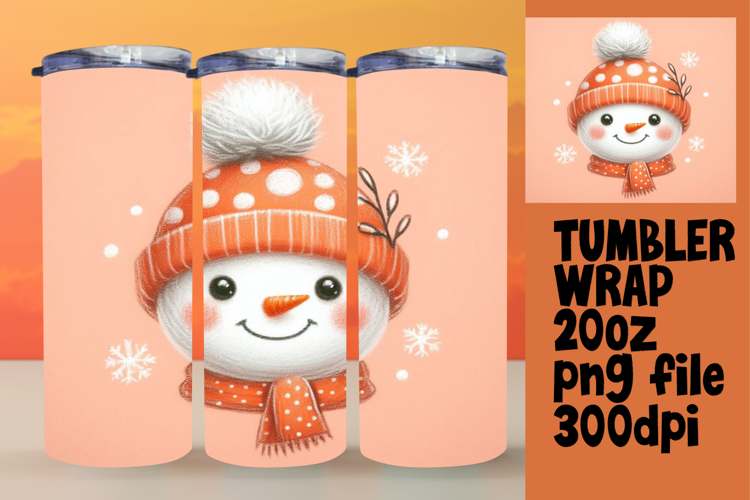 SLEEK PNG Tumbler Design 20oz , Snowman