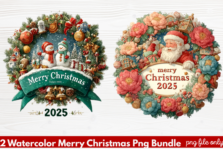 2 Watercolor Merry Christmas PNG | Festive Holiday