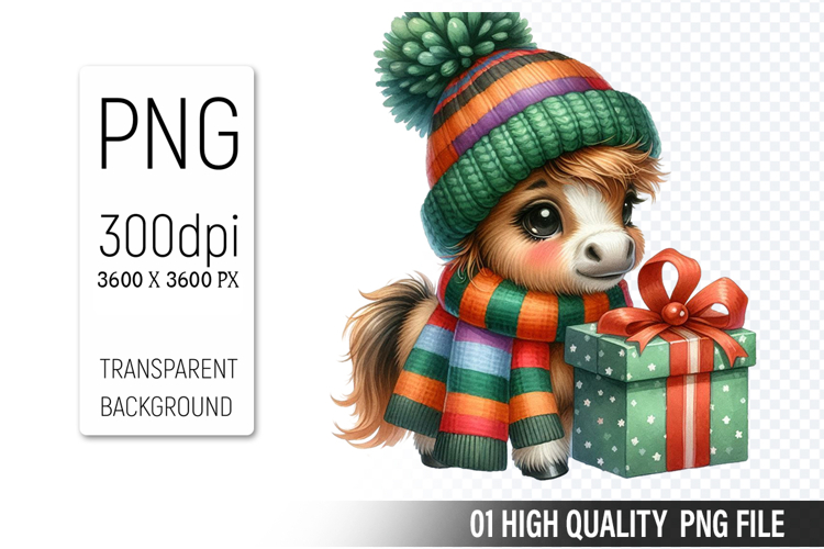 Christmas Horse Clipart PNG, Watercolor Christmas Animals