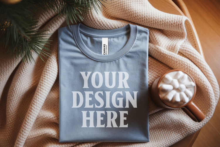 Christmas Bella Canvas 3001 Athletic Heather Folded Tshirt