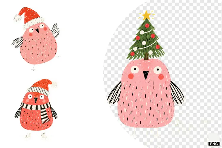 Quirky Christmas Birds PNGs