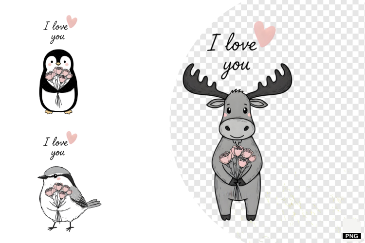 Sweet Winter Love Animals Clipart