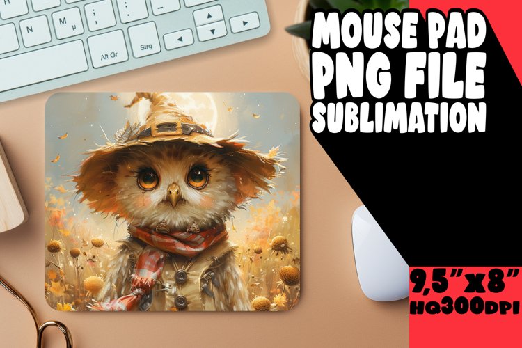Watercolor Owl Mouse Pad for Spring Sublimation example image 1