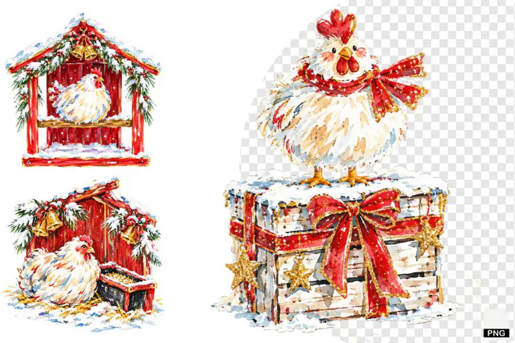 Christmas Chicken Coop Clipart