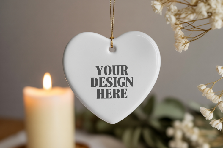 Christmas Love Heart Ornament Mockup | Holiday Hanging