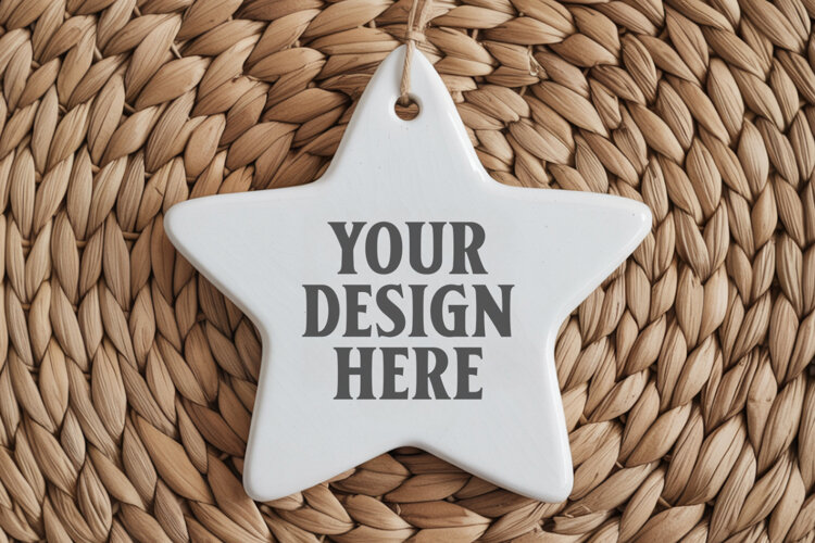 Christmas Star Ceramic Ornament Mockup | Cozy Boho Holiday D example image 1